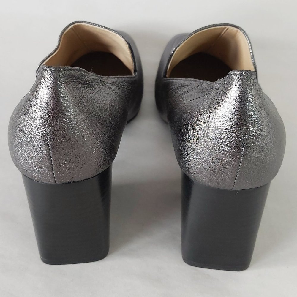 Marc Fisher Ltd Metallic Pumps Leather Square toe Block Heels Marlo Gray Shoes - Picture 5 of 11